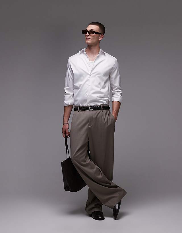 Asos Topman Long Sleeve Formal Slim Shirt In White