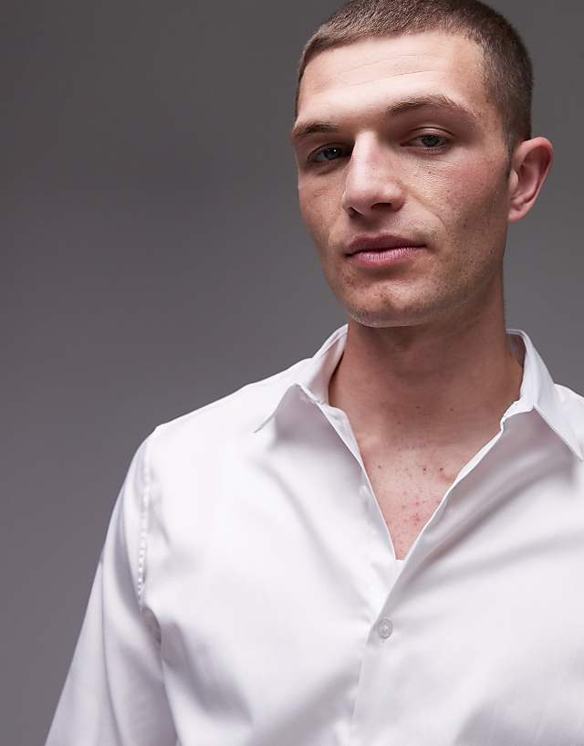 Asos Topman Long Sleeve Formal Slim Shirt In White