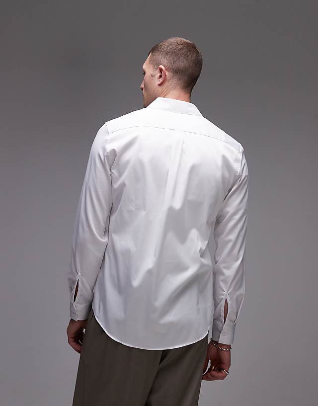 Asos Topman Long Sleeve Formal Slim Shirt In White
