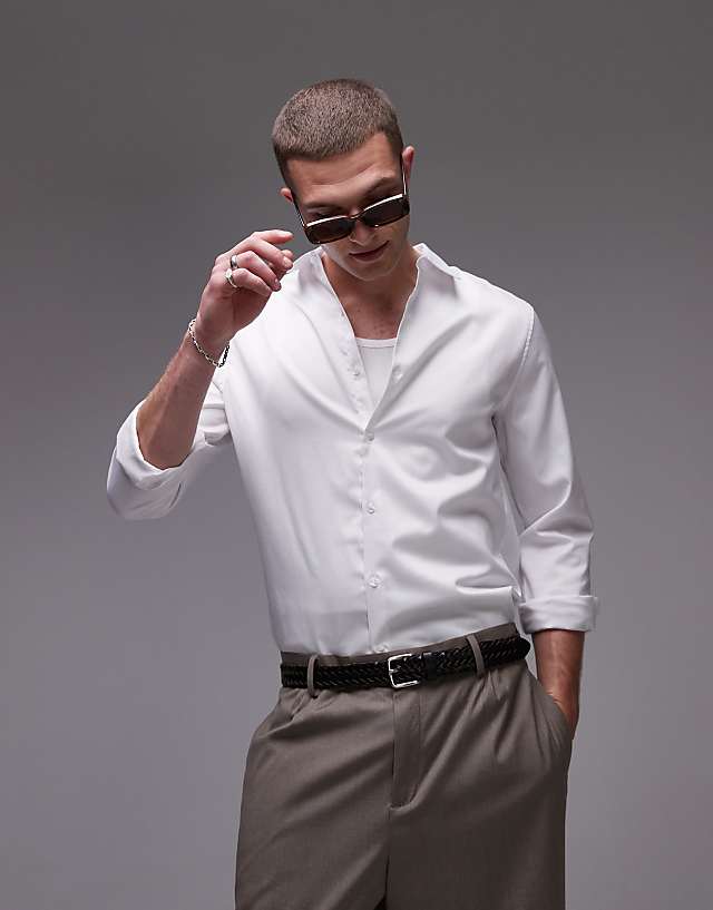 asos Topman long sleeve formal slim shirt in white