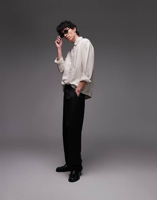 Asos Topman Long Sleeve Linen Shirt In Ecru