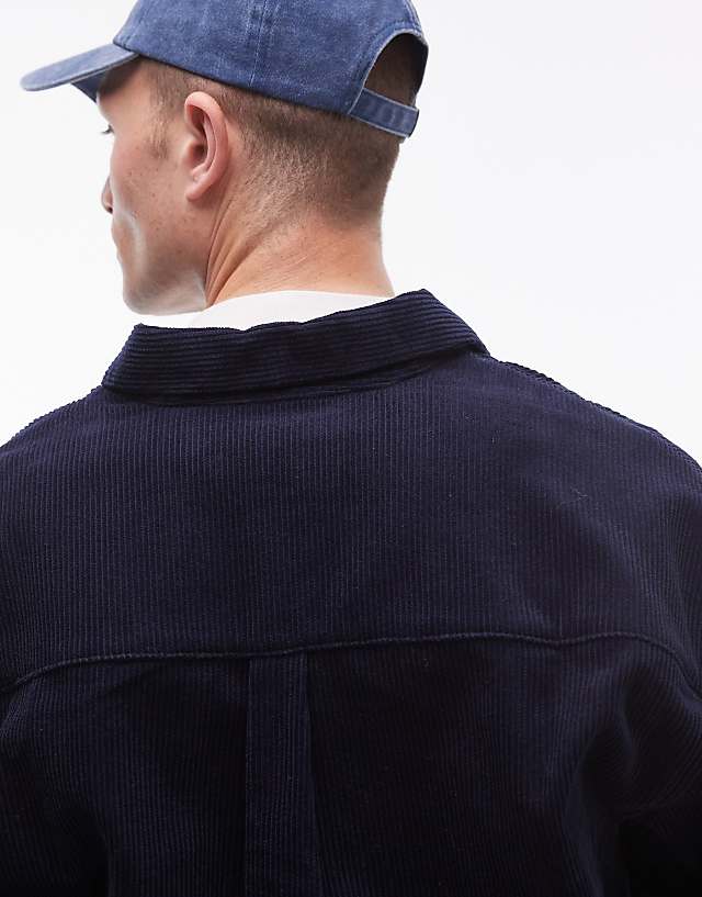 Asos Topman Mini Cord Oversized Shirt In Mid Blue