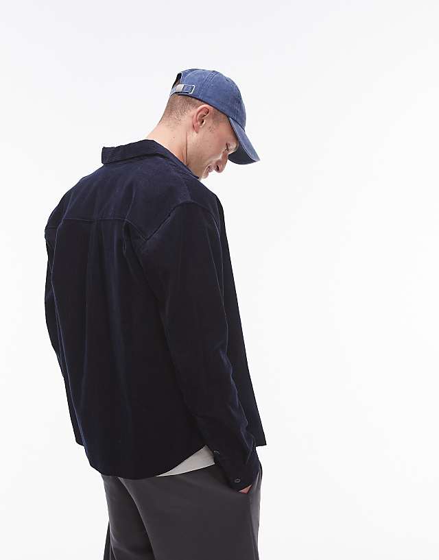 Asos Topman Mini Cord Oversized Shirt In Mid Blue