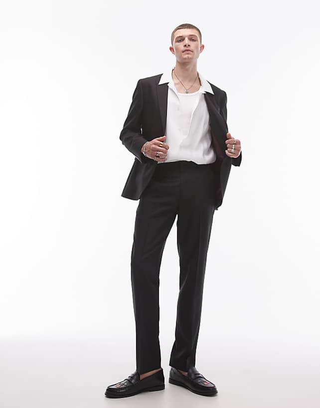 asos Topman pinstripe wool blend suit in charcoal