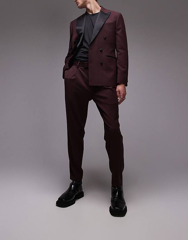 Asos Topman Premium Taper Suit Trouser In Red