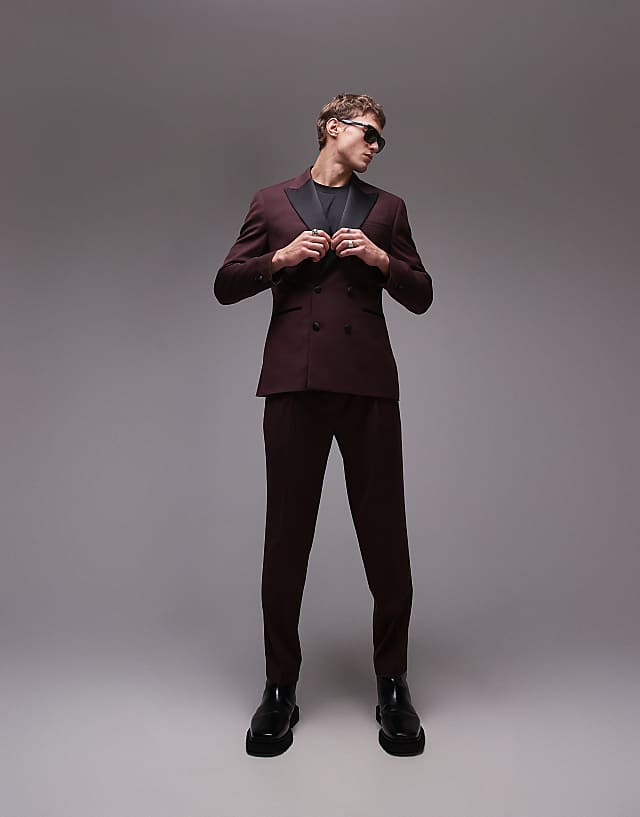 asos Topman premium taper suit trouser in red