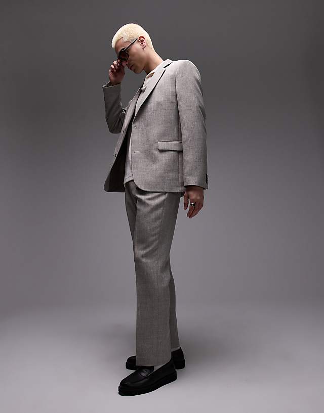 asos Topman relaxed textured suit in stone