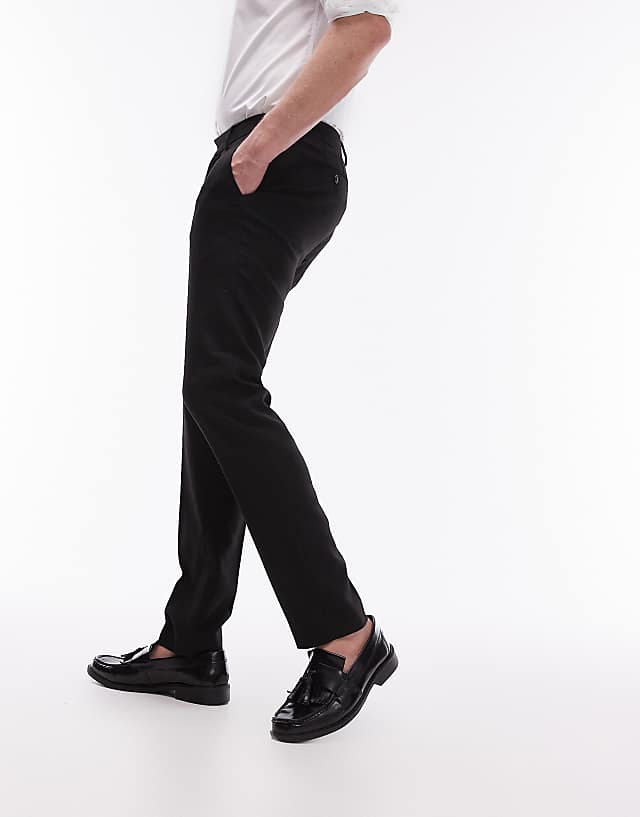 Asos Topman Skinny Textured Suit Trousers In Black