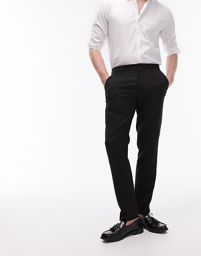asos Topman skinny textured suit trousers in black