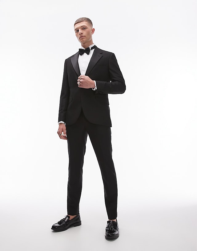 asos Topman skinny tuxedo suit in black