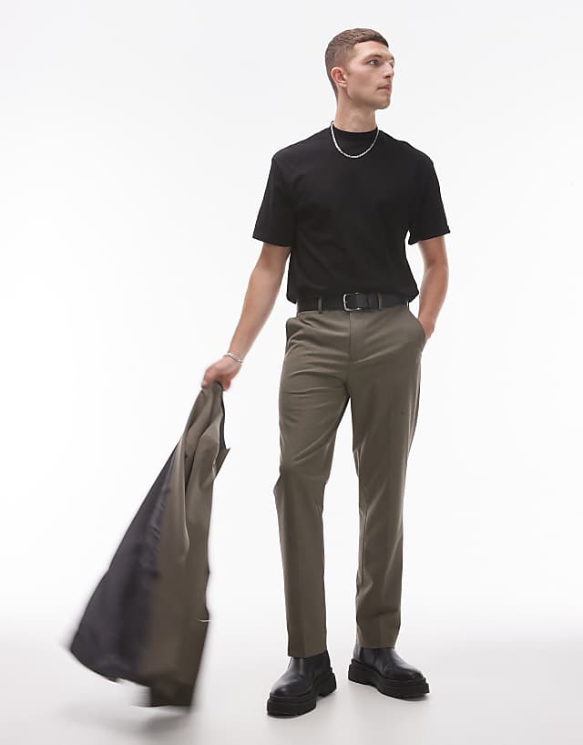 asos Topman slim suit trousers in khaki