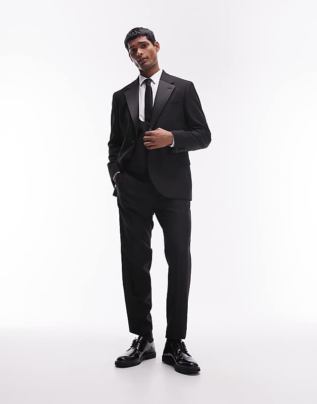 asos Topman slim tuxedo suit in black