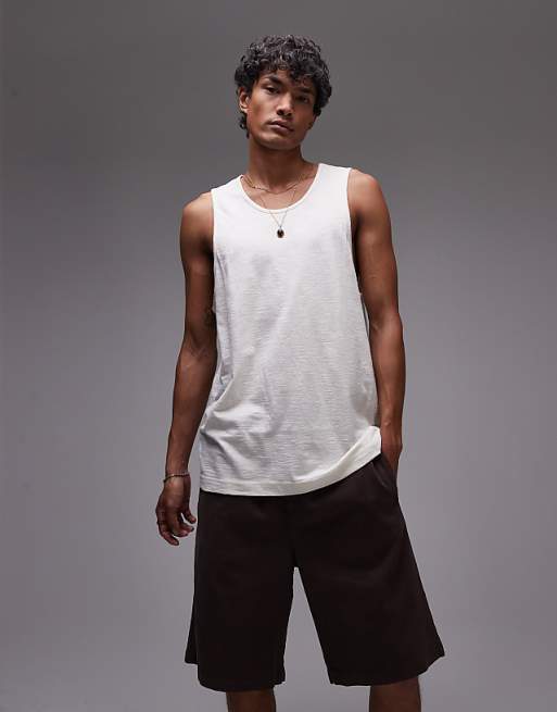 Asos Topman Slub Linen Blend Vest In Ecru