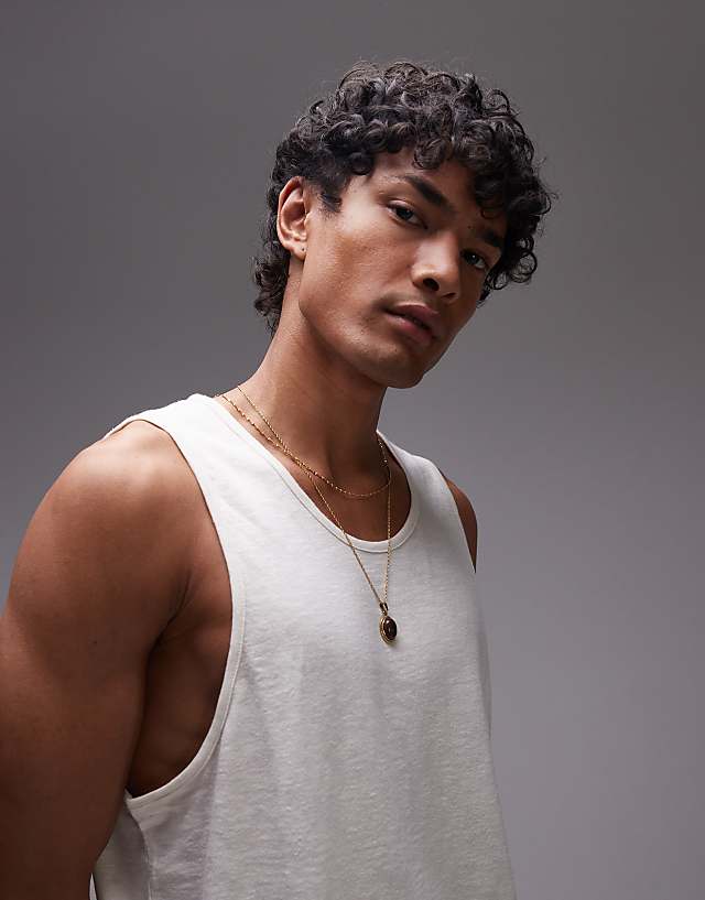 Asos Topman Slub Linen Blend Vest In Ecru