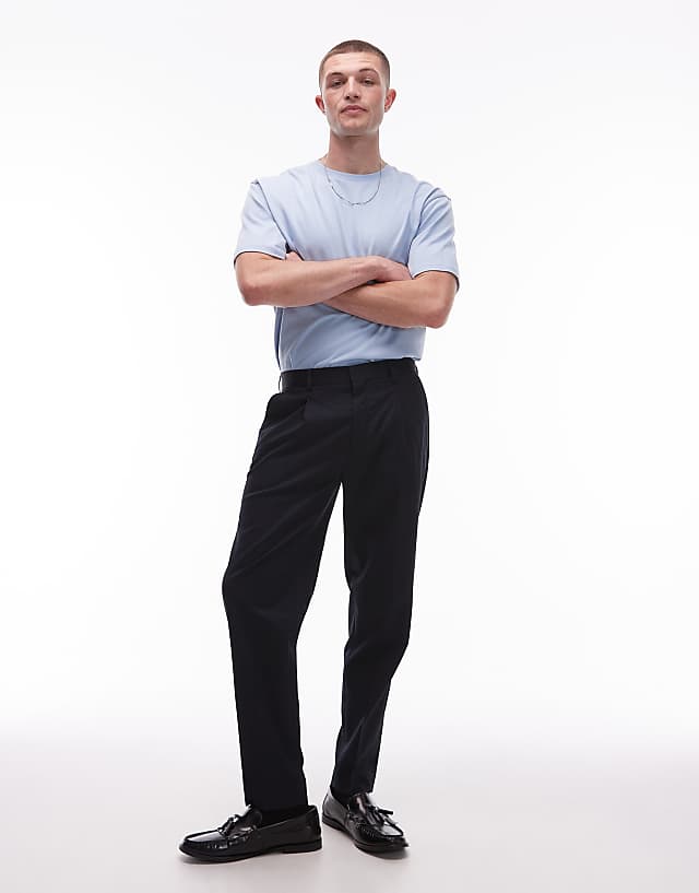 asos Topman smart tapered trousers in navy