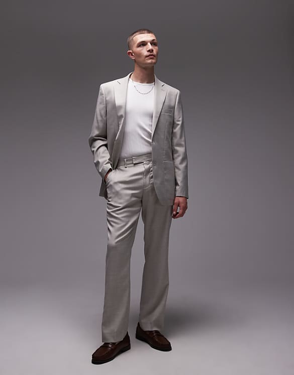 asos Topman straight suit trousers in stone
