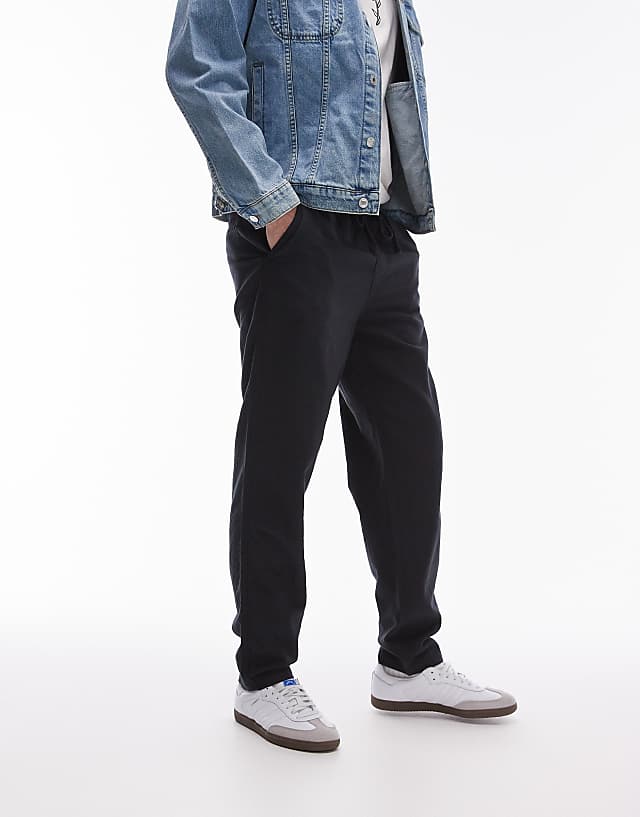 Asos Topman Taper Linen Blend Trousers In Black