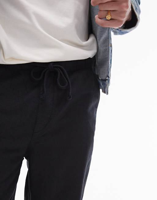 Asos Topman Taper Linen Blend Trousers In Black