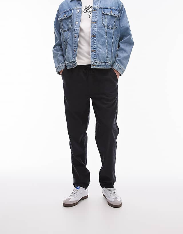 asos Topman taper linen blend trousers in black