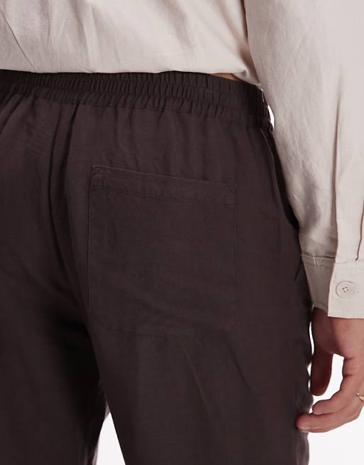 Asos Topman Tapered Fit Linen Trouser Brown