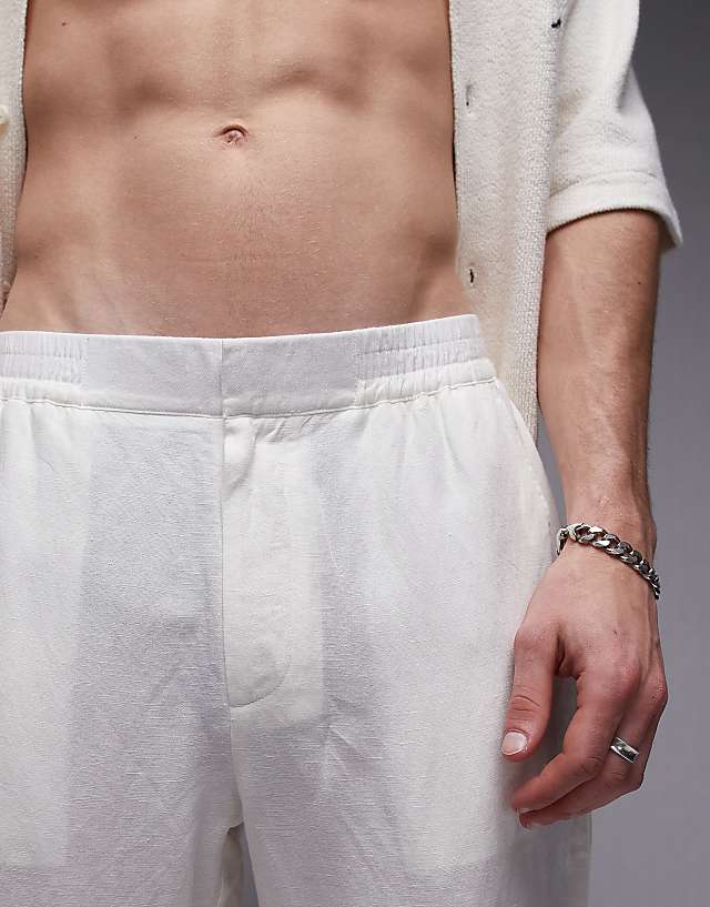 Asos Topman Tapered Fit Linen Trouser Ecru