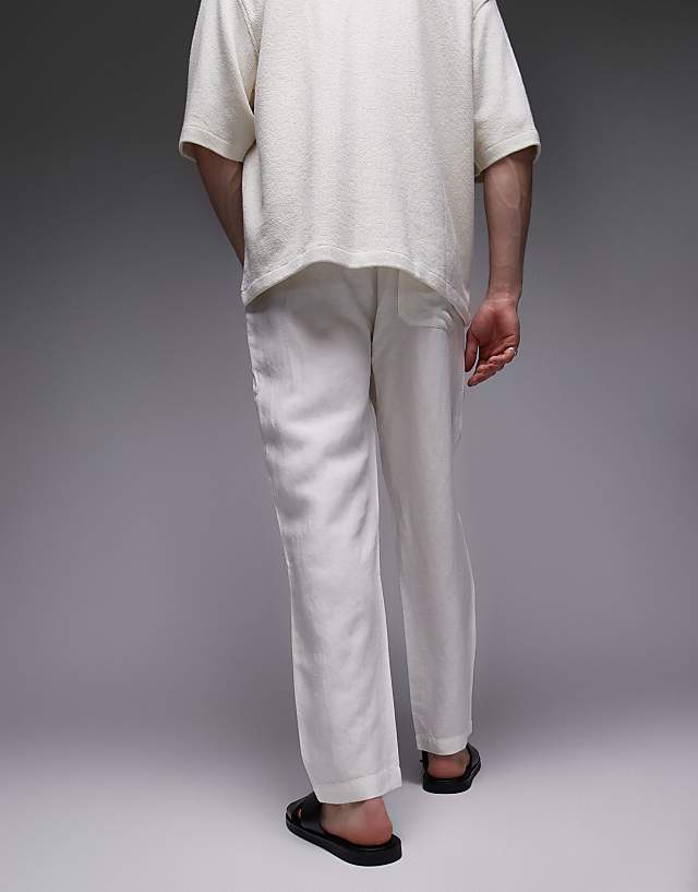 Asos Topman Tapered Fit Linen Trouser Ecru