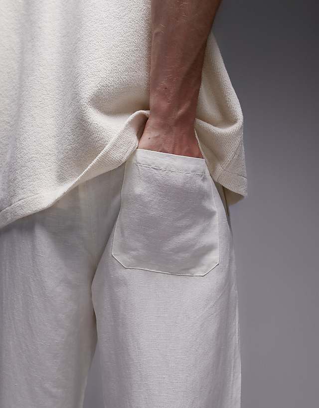 Asos Topman Tapered Fit Linen Trouser Ecru