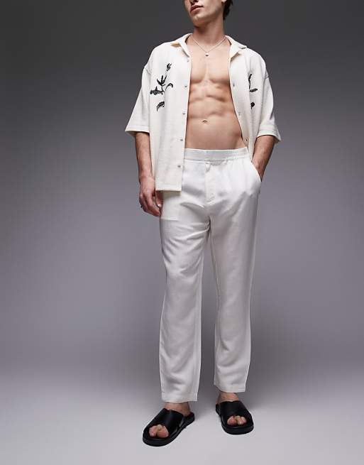 asos Topman tapered fit linen trouser ecru