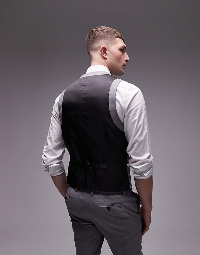 Asos Topman Textured Suit Waistcoat In Grey