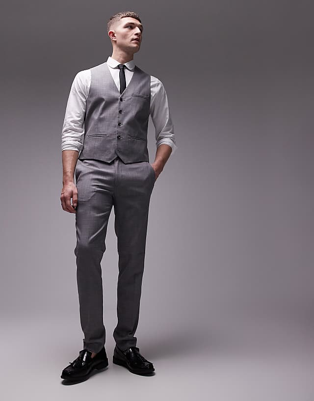 Asos Topman Textured Suit Waistcoat In Grey
