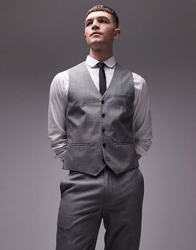 asos Topman textured suit waistcoat in grey