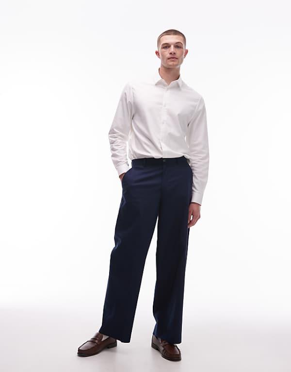 asos Topman wide leg linen blend trousers in navy