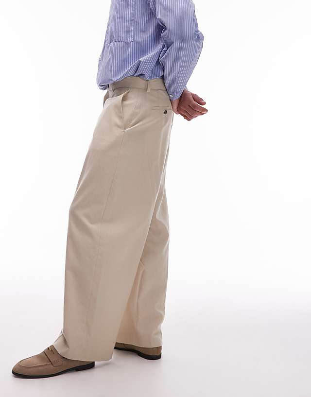 Asos Topman Wide Leg Linen Blend Trousers In Stone