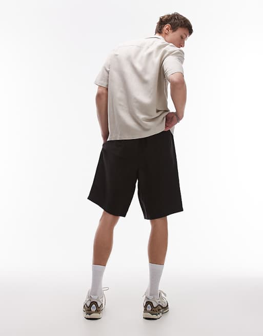 Asos Topman Wide Leg Linen Short In Black