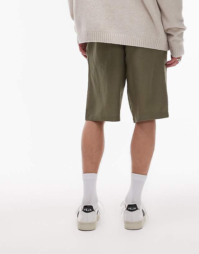 Asos Topman Wide Leg Linen Short In Khaki