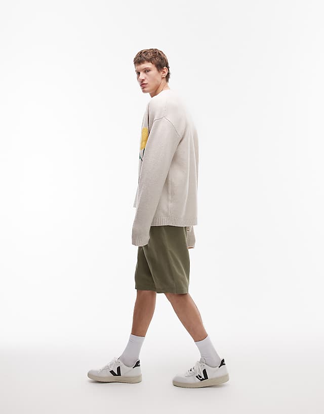 asos Topman wide leg linen short in khaki