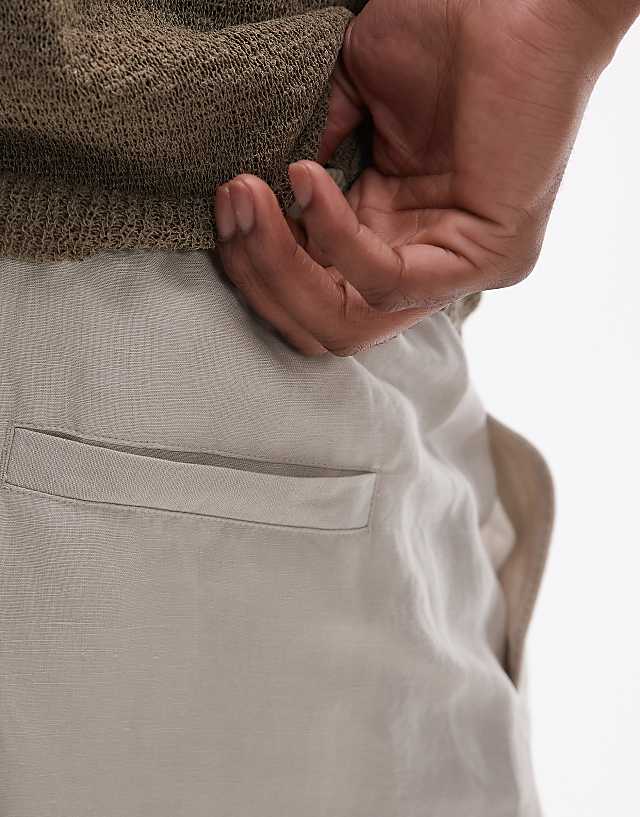 Asos Topman Wide Leg Linen Trouser In Stone