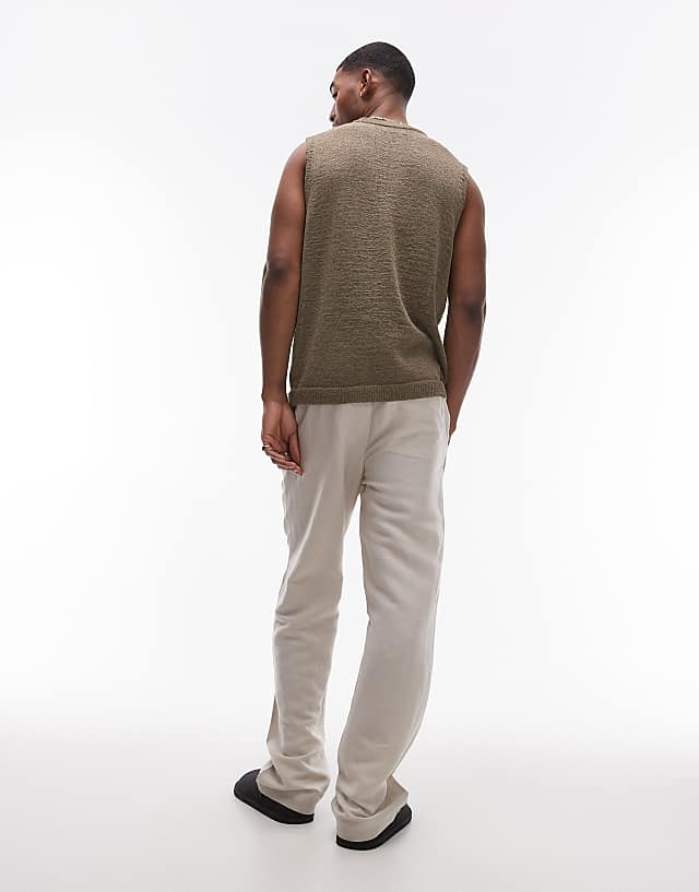 Asos Topman Wide Leg Linen Trouser In Stone