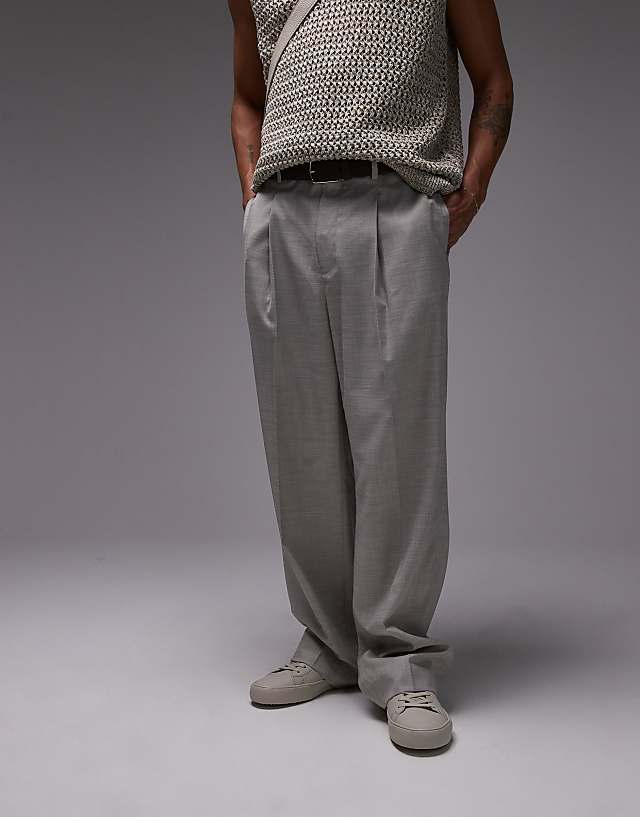 Asos Topman Wide Leg Trousers In Stone