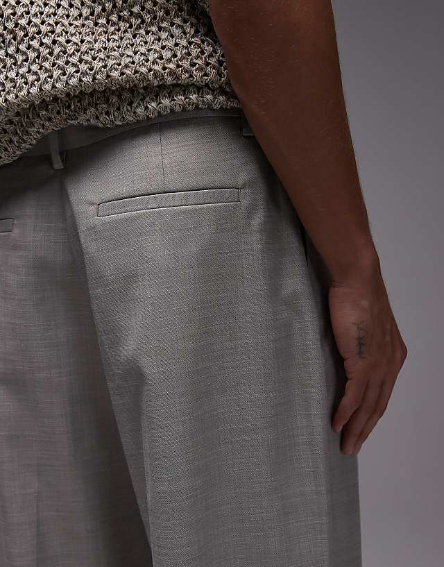 Asos Topman Wide Leg Trousers In Stone