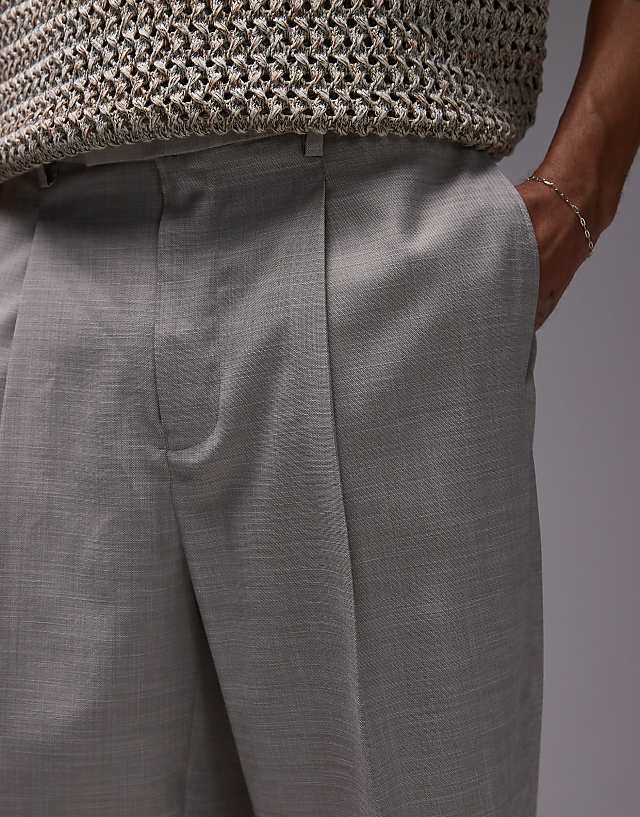 Asos Topman Wide Leg Trousers In Stone