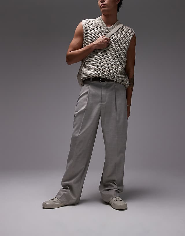 asos Topman wide leg trousers in stone