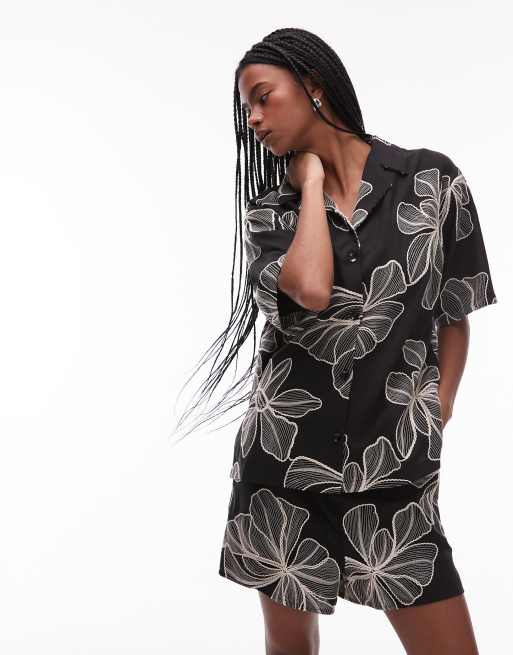 Asos Topshop Co-ord Mono Floral Textured Co Ord