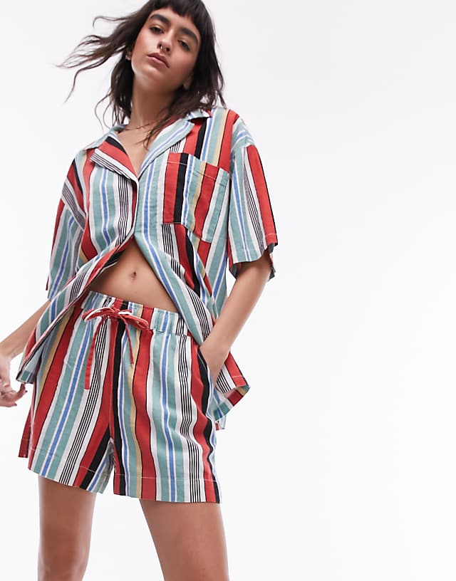 asos Topshop co ord stripe linen short in multi