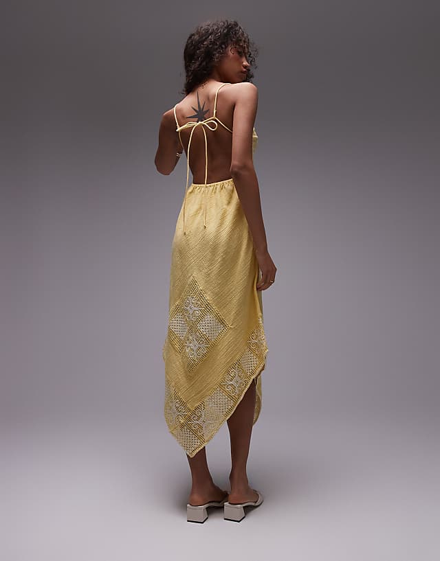 Asos Topshop Crochet Linen Mix Sundress In Yellow
