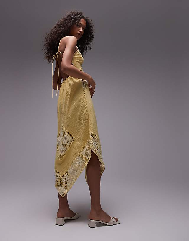 Asos Topshop Crochet Linen Mix Sundress In Yellow