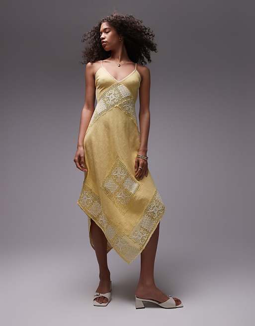asos Topshop crochet linen mix sundress in yellow