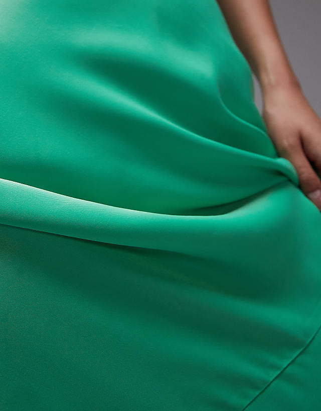 Asos Topshop Deep Plunge Satin Maxi Dress In Green