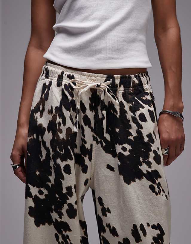 Asos Topshop Linen Balloon Trouser In Cow Print