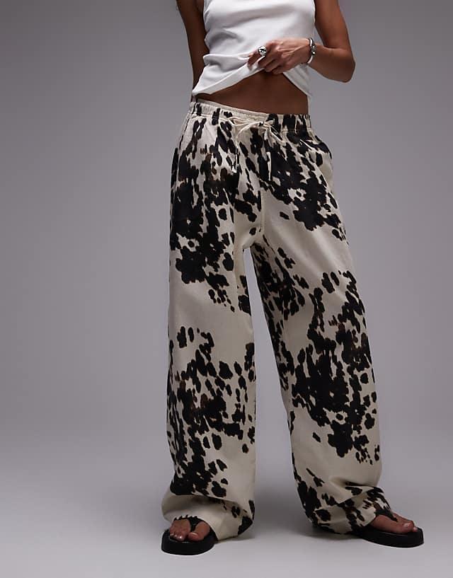 Asos Topshop Linen Balloon Trouser In Cow Print